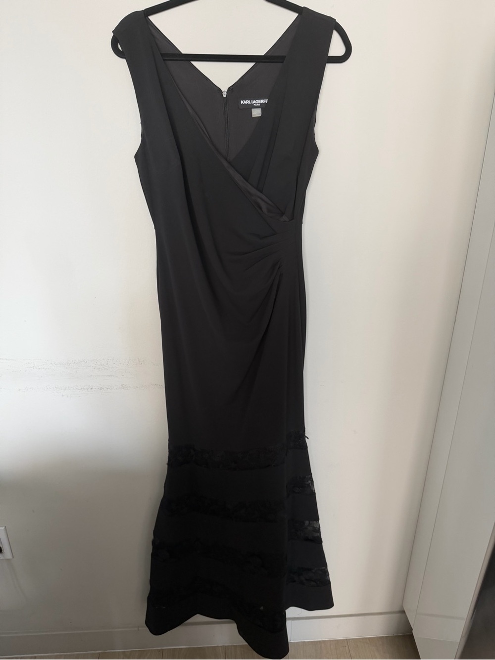 Karl Lagerfeld Black Sleeveless V-Neck Maxi Dress with Tiered Hem Detail